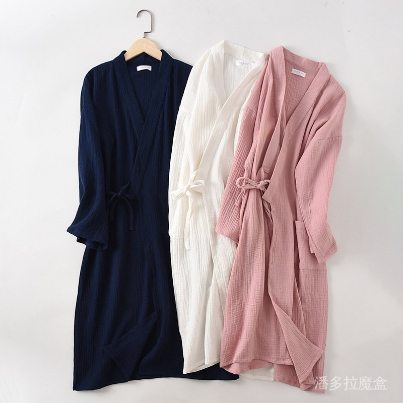 Trang Phục Mặc Nhà Vải Gạc Nam Nữ Kimono Áo Choàng Tắm Họa Tiết Crepe Áo Choàng Ngủ Cặp Đôi 4IEE