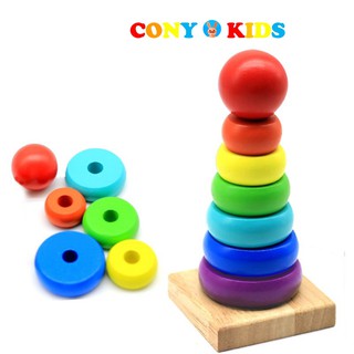 Đồ chơi tháp gỗ xếp chồng mini 7 sắc cầu vồng cho bé