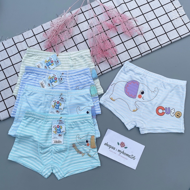 10 quần lót đùi bé trai ,quần sịp đùi bé trai vải cotton thông hơi hình voi ,gấu