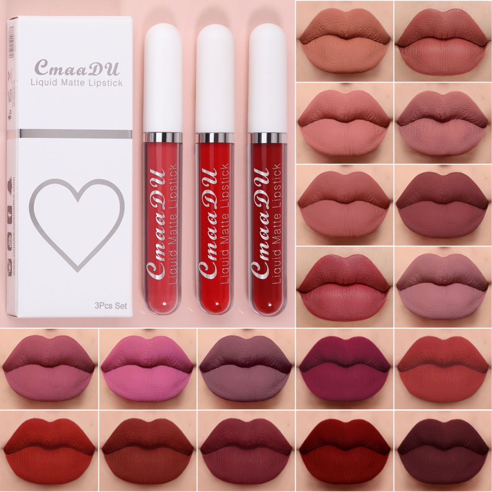 Set 3 Son Dưỡng Môi Dạng Lỏng Mềm Mượt Lâu Trôi Chống Thấm Nước