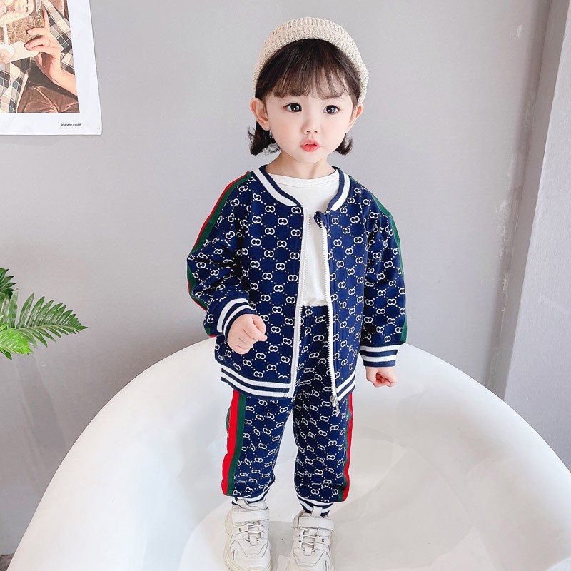 Set đồ 2 món áo khoác khóa kéo in họa tiết kèm quần dài thời trang cho bé
