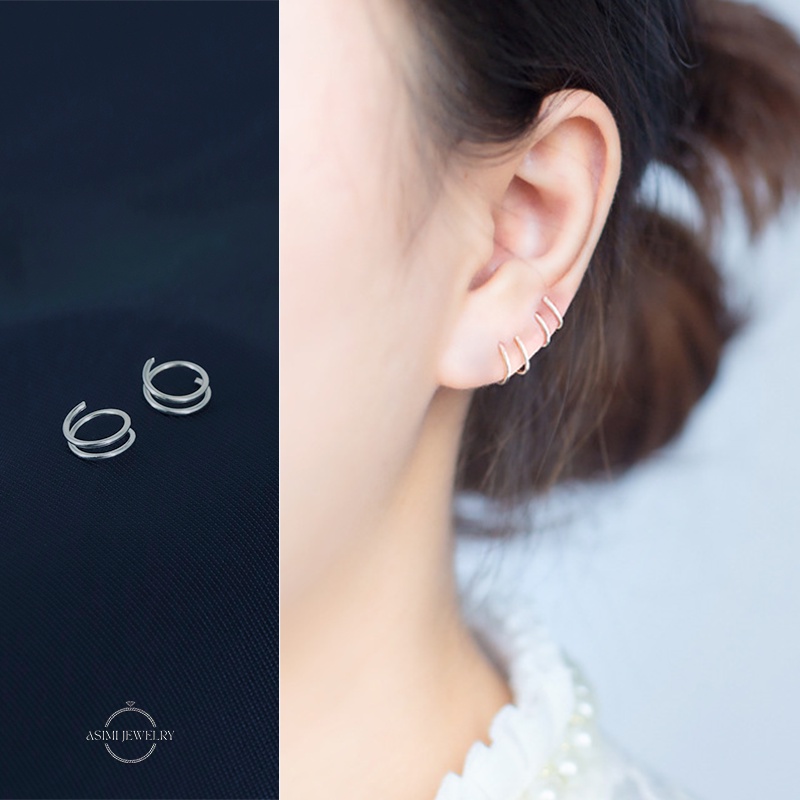 Đôi bông tai bạc nữ vòng xoắn kẹp vành Asimi, Bông tai bạc S925 khóa xoắn cá tính Twirling Earrings KT10