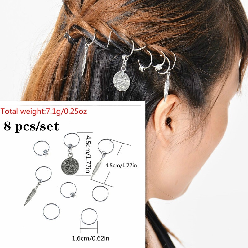 Set 5-50 Khuyên Kim Loại Nhiều Màu Sắc Dùng Để Trang Trí Tóc Tết Bím