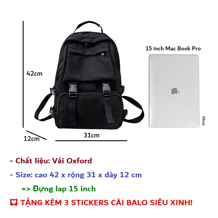 Balo ulzzang Đựng Lap 15 inch, vải Oxford chống nước, đi học, đi du lịch, phong cách Hàn Quốc 2022