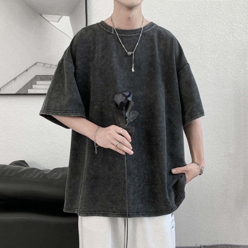 Áo Thun Tay Ngắn Dáng Rộng Họa Tiết Độc Đáo Phong Cách Hồng Kông Thời Trang Cá Tính Cho Nam