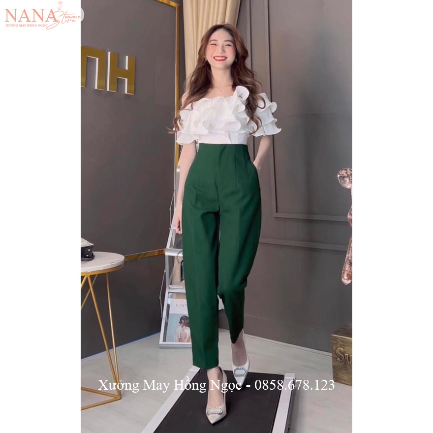 Quần tây nữ lưng cao cạp 2 nút đi học làm công sở ống đứng dài màu Đen - Quần vải nữ công sở cạp cao đi học thoải mái