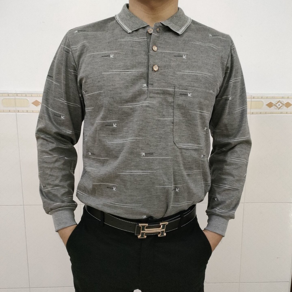 Áo polo Tay Dài Dáng Rộng Phối Túi Thời Trang Mùa Thu Cho Nam Trung Niên