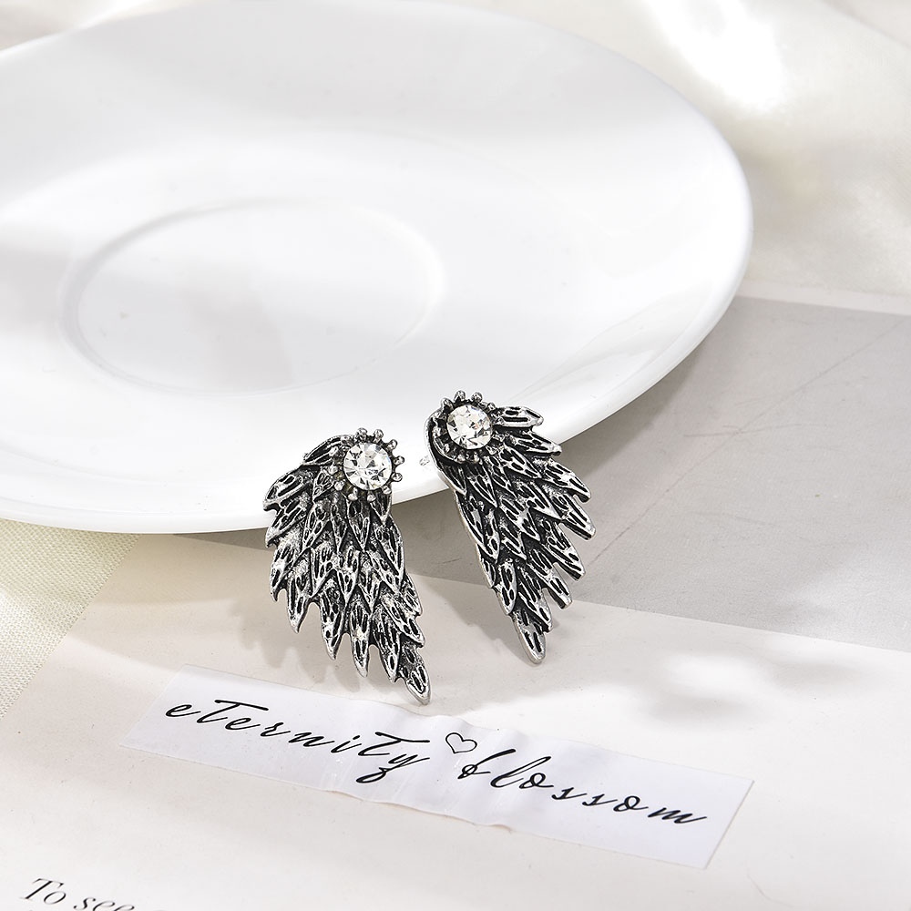 Bông Tai Hình Lông Vũ Đính Đá Phong Cách Boho Cổ Điển