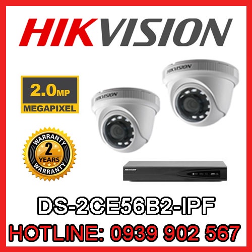 Bộ 2 Camera HDTVI Dome 2MP HIKVISION DS-2CE56B2-IPF