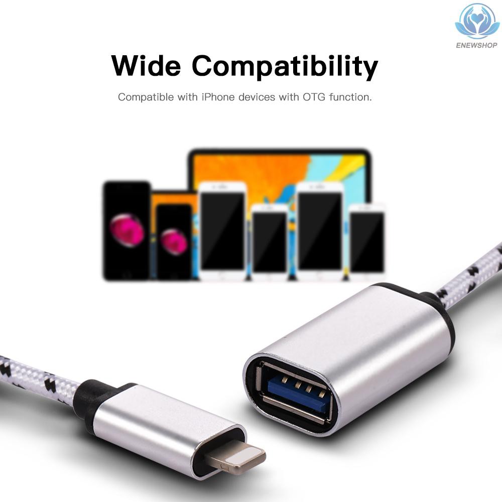 【enew】Lightning OTG Cable Lightning Male to USB2.0 Adapter Data Transfer Cord for (Silver)