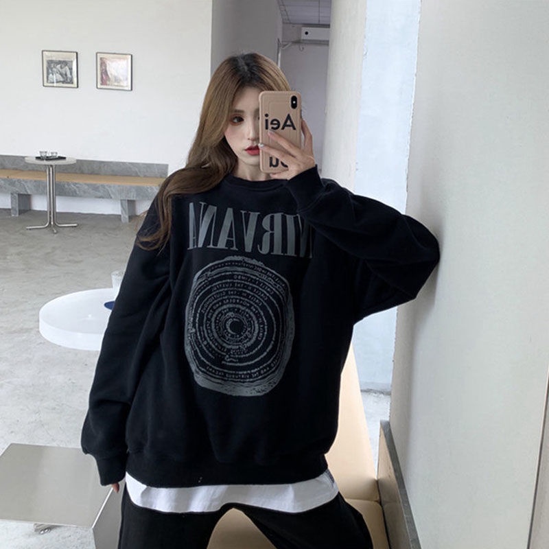 Áo sweater vải 100% cotton dáng rộng in họa tiết phong cách Hàn Quốc thời trang cho nữ