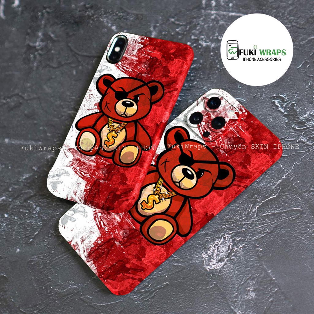 Tấm dán Skin FULL VIỀN Gấu Teddy Dành Cho 13ProMax 12ProMax 11ProMax XSMAX X XS XR 7PLUS 6PLUS FukiShop