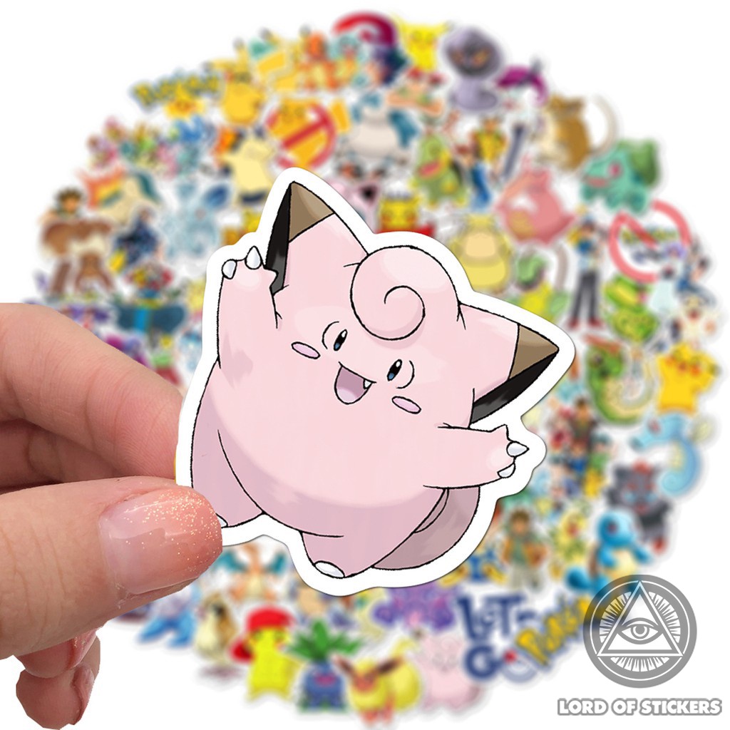 Set 100 Nhãn Dán Pokemon Sticker Hoạt Hình Đáng Yêu Chống Thấm Nước Trang Trí Mũ Bảo Hiểm, Laptop, Điện Thoại, Guitar