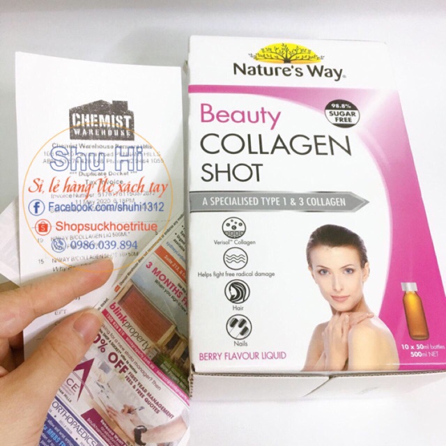 Beauty Collagen Shot Nature's way- Collagen dạng nước hộp 10 chai 50ml/ chai của Úc (hộp 500ml) | BigBuy360 - bigbuy360.vn