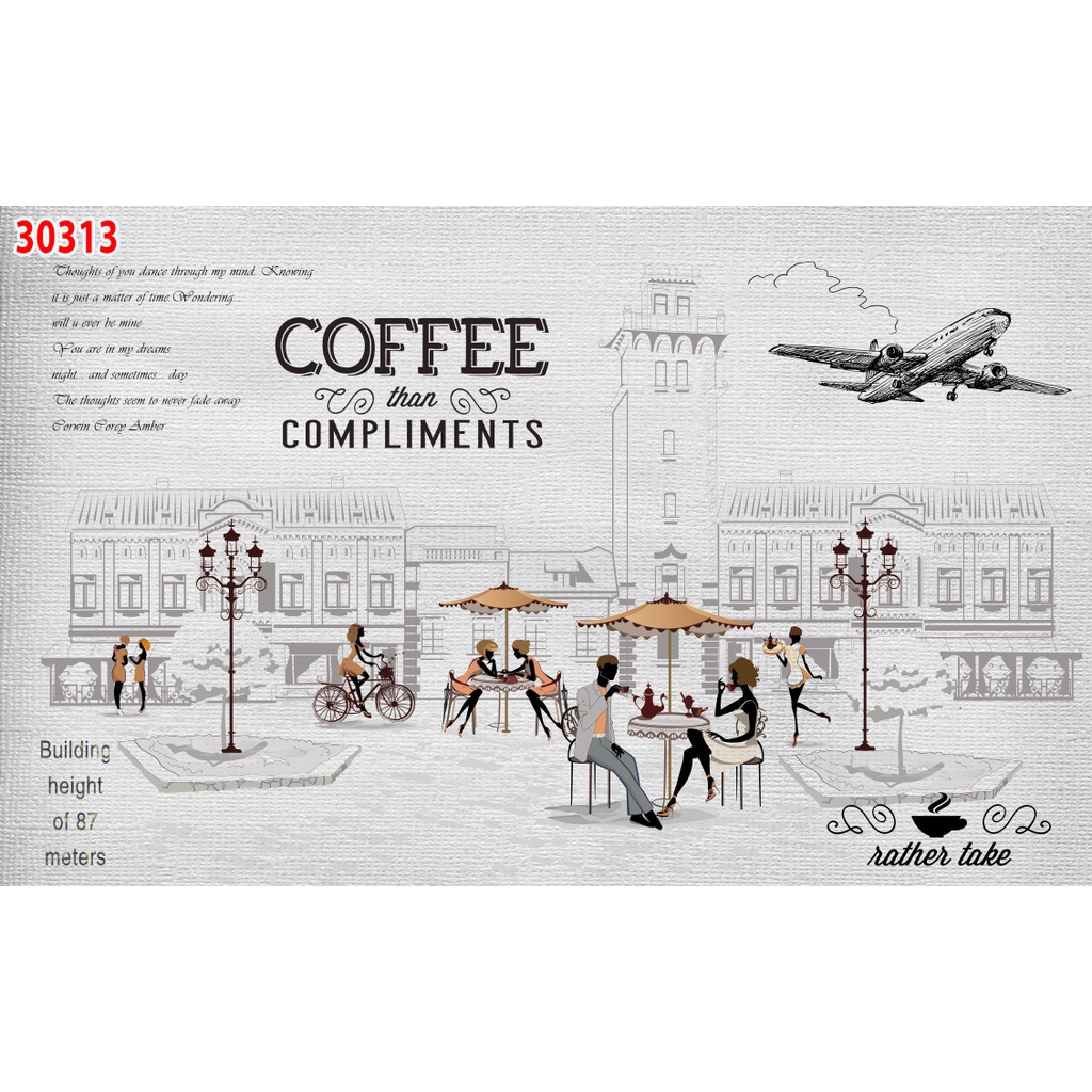 Tranh dán tường vải lụa 3D giành cho Quán Cafe, Trà Sữa, Trang Trí Cửa Hàng