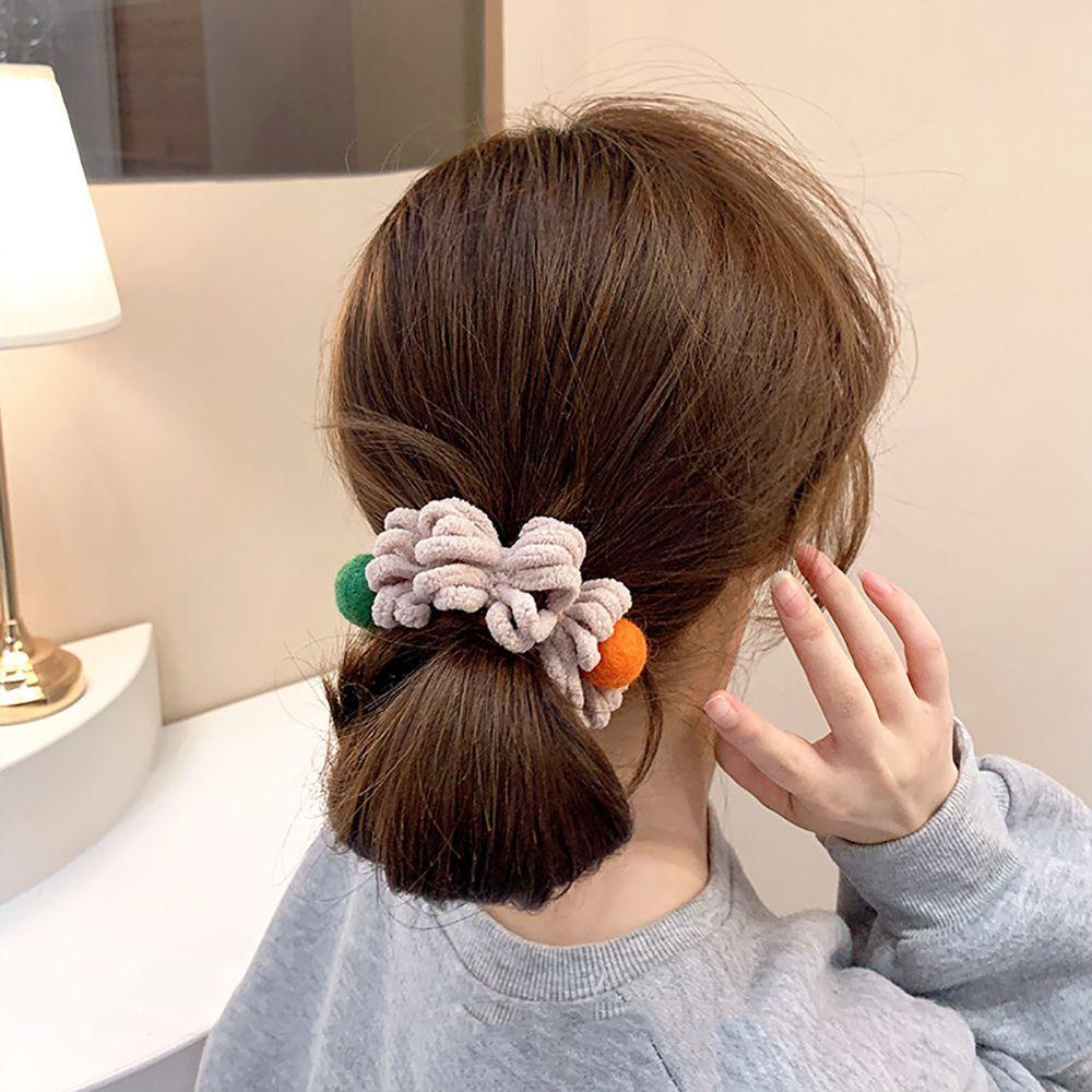 BACK2LIFE Dây Cột Tóc Đính Bóng Lông Phong Cách Hàn Quốc Dễ Thương Cho Nữ