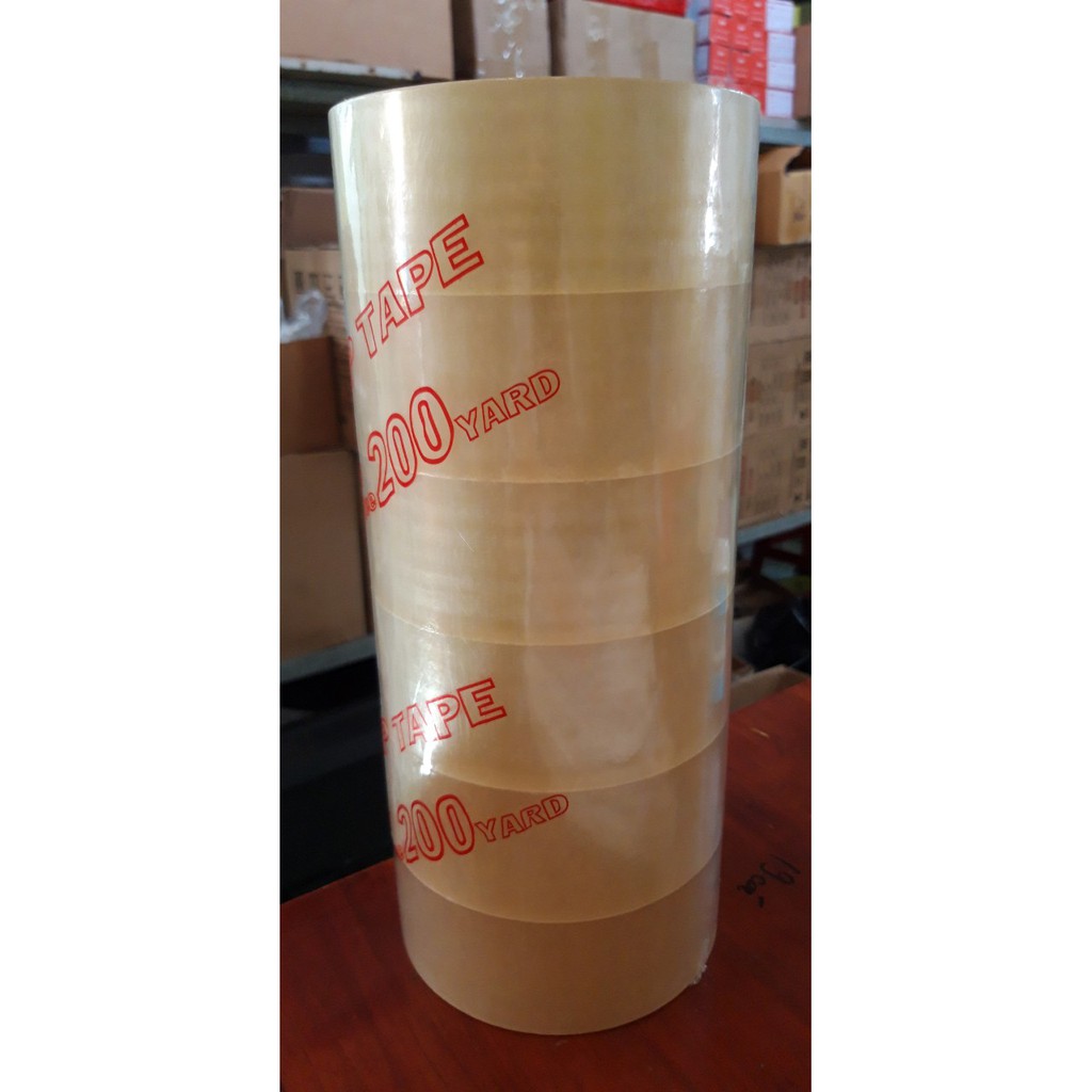 6 cuộn băng keo dán thùng 200 yard khổ 4.8cm nặng 1.8kg