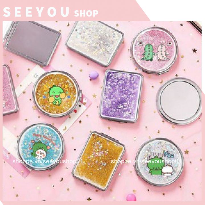 Gương mini cầm tay 2 mặt cao cấp - gương mini Hình Chữ Nhật , Tròn , Tai Thỏ , Kim Tuyến Nước bỏ túi See you shop