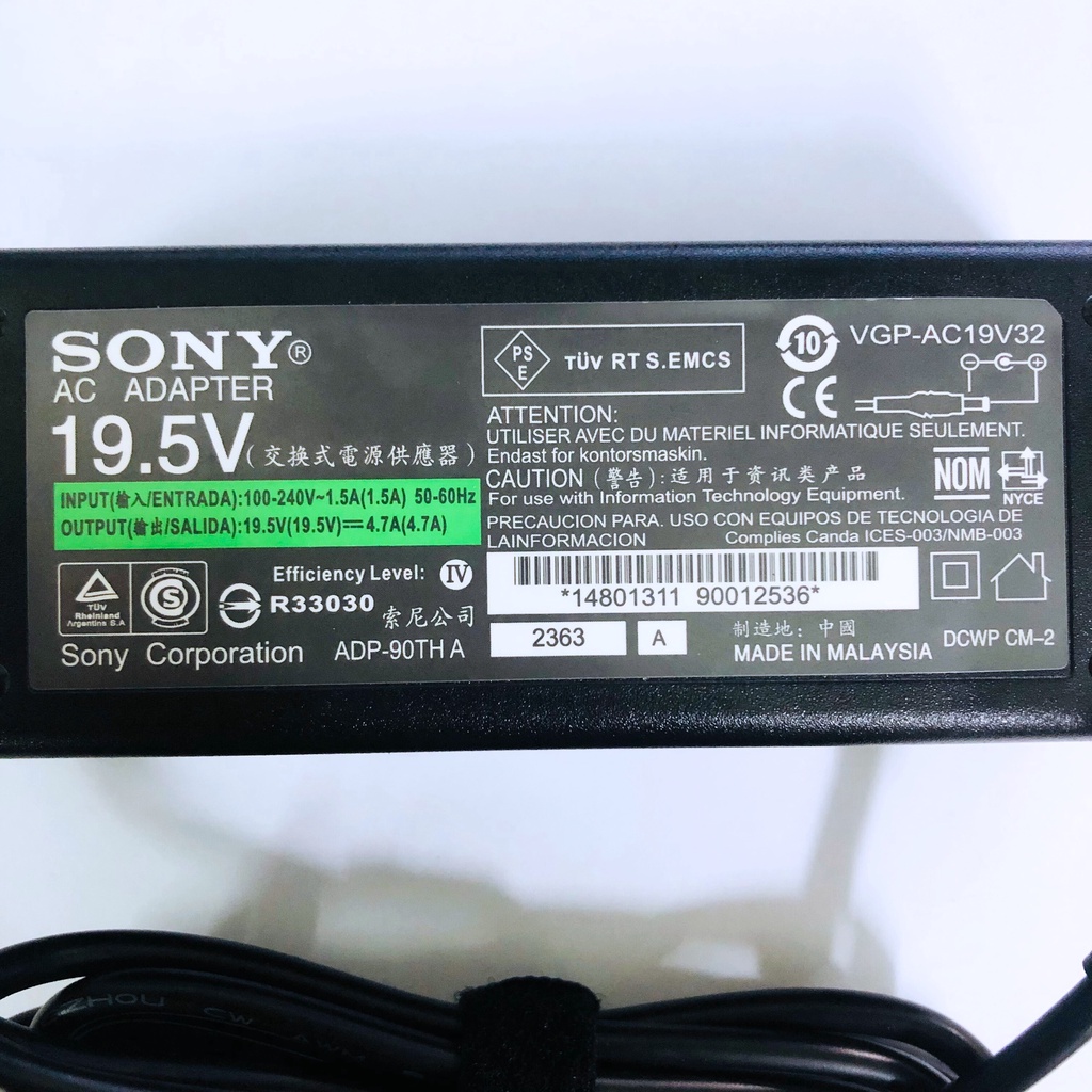 Sạc Laptop Sony Vaio chính hãng 19.5V - 4.7A, adapter Sony chân to 6.5mm x 4.4mm