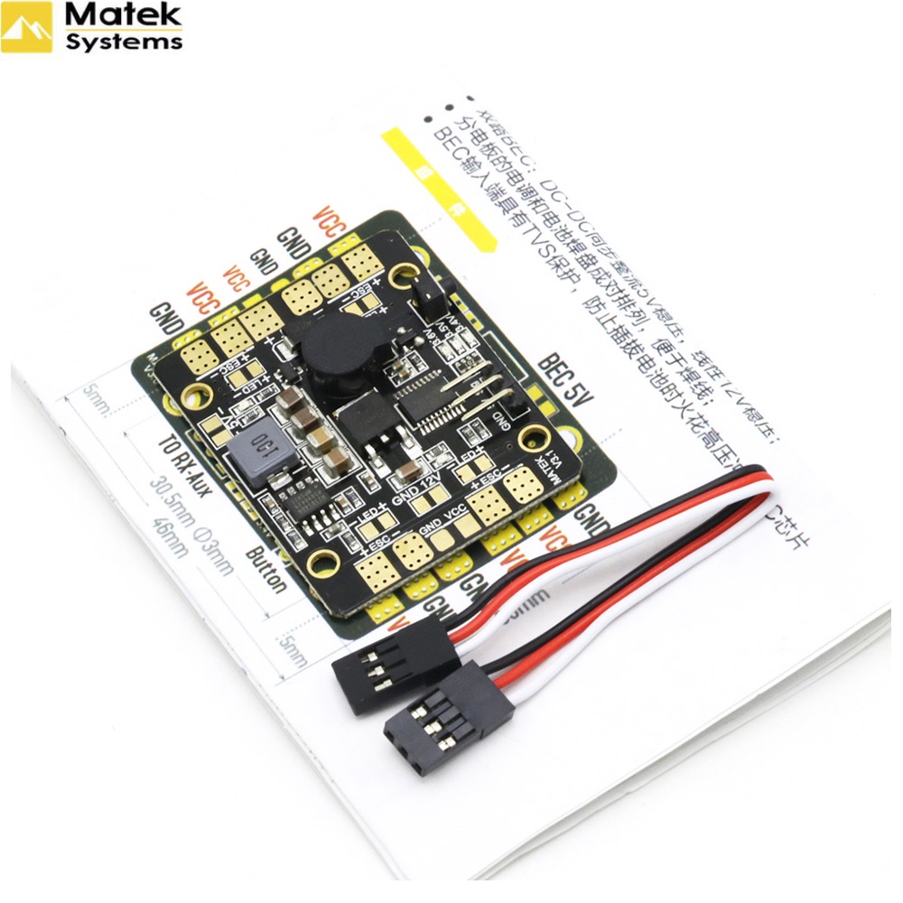 Bảng Phân Phối Nguồn Matek 5 Trong 1 / PDB Hub Với Hai Đầu BEC-5V/12V Báo Động Điện Áp Thấp Cho FPV