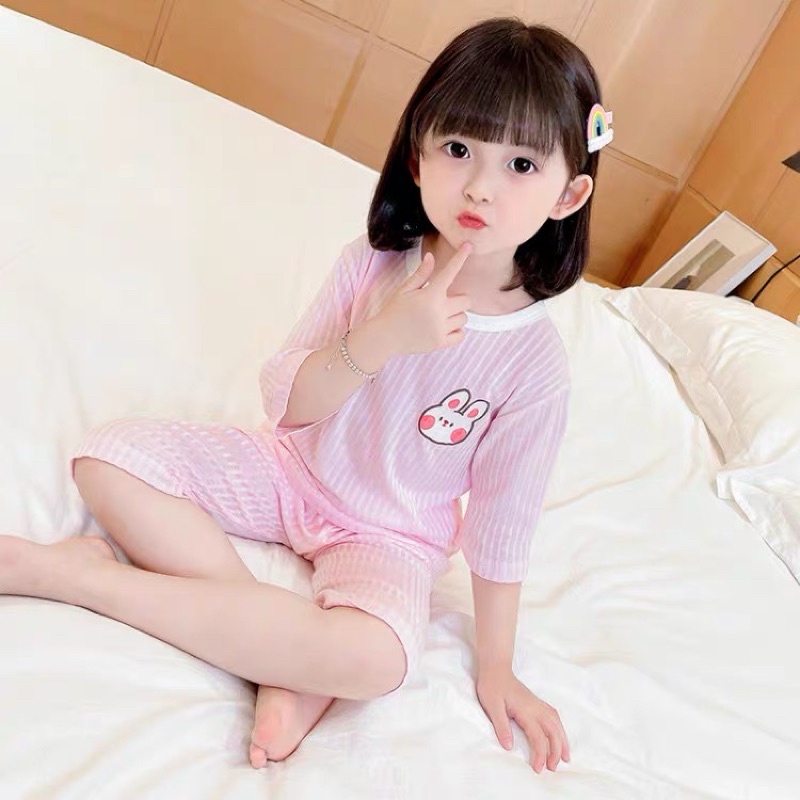 Bộ dài tay bé gái chất tăm lạnh mềm mịn  bộ ngủ cho bé gái (8-18kg) Củ khoai tây shop siêu dễ thương