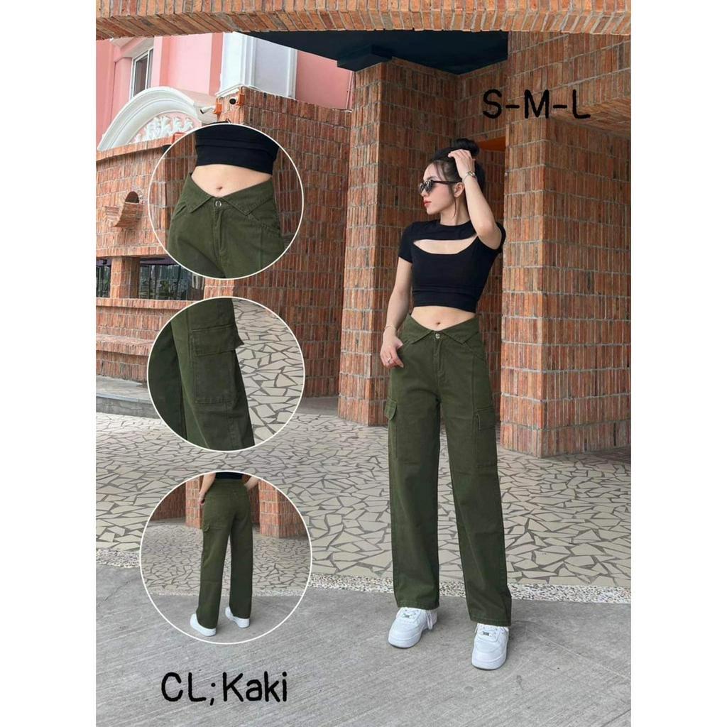 Quần Kaki Phong Cách HipHop Ống Rộng, Quần Túi Hộp Nữ Dáng Suông Lưng Cao Quảng Châu Hottrend NSShop