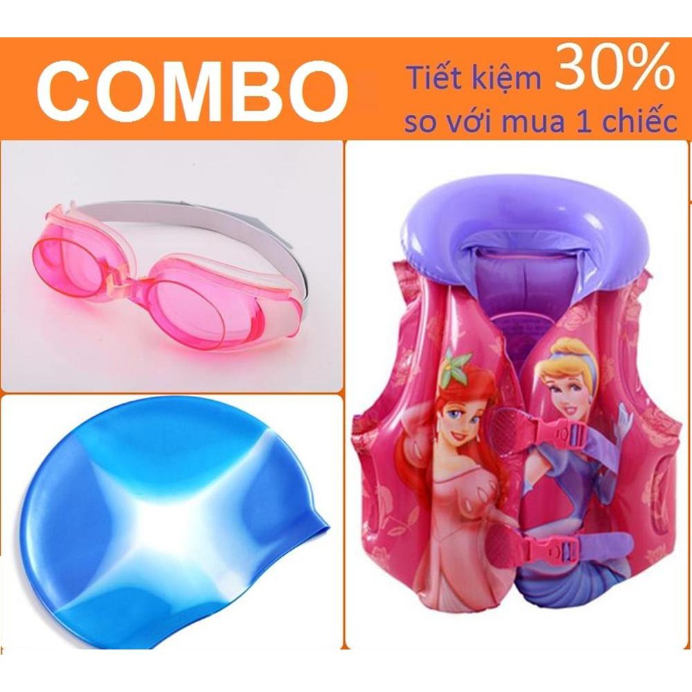 COMBO Áo phao bơi Công chúa + Kính bơi + Mũ bơi (trẻ 3-6 tuổi)