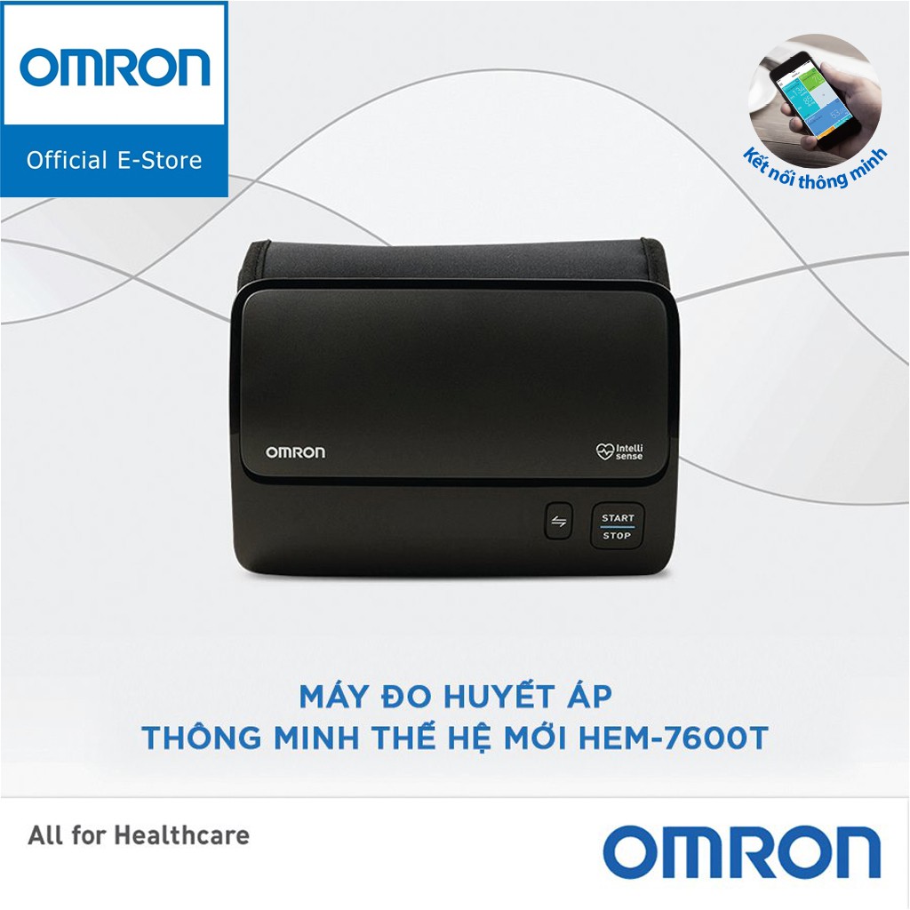 Máy Đo Huyết Áp Cao Cấp Omron HEM-7600T | Kết Nối Bluetooth, Công nghệ Intellisense , Vòng Bít Không Dây Xoay 360 Độ