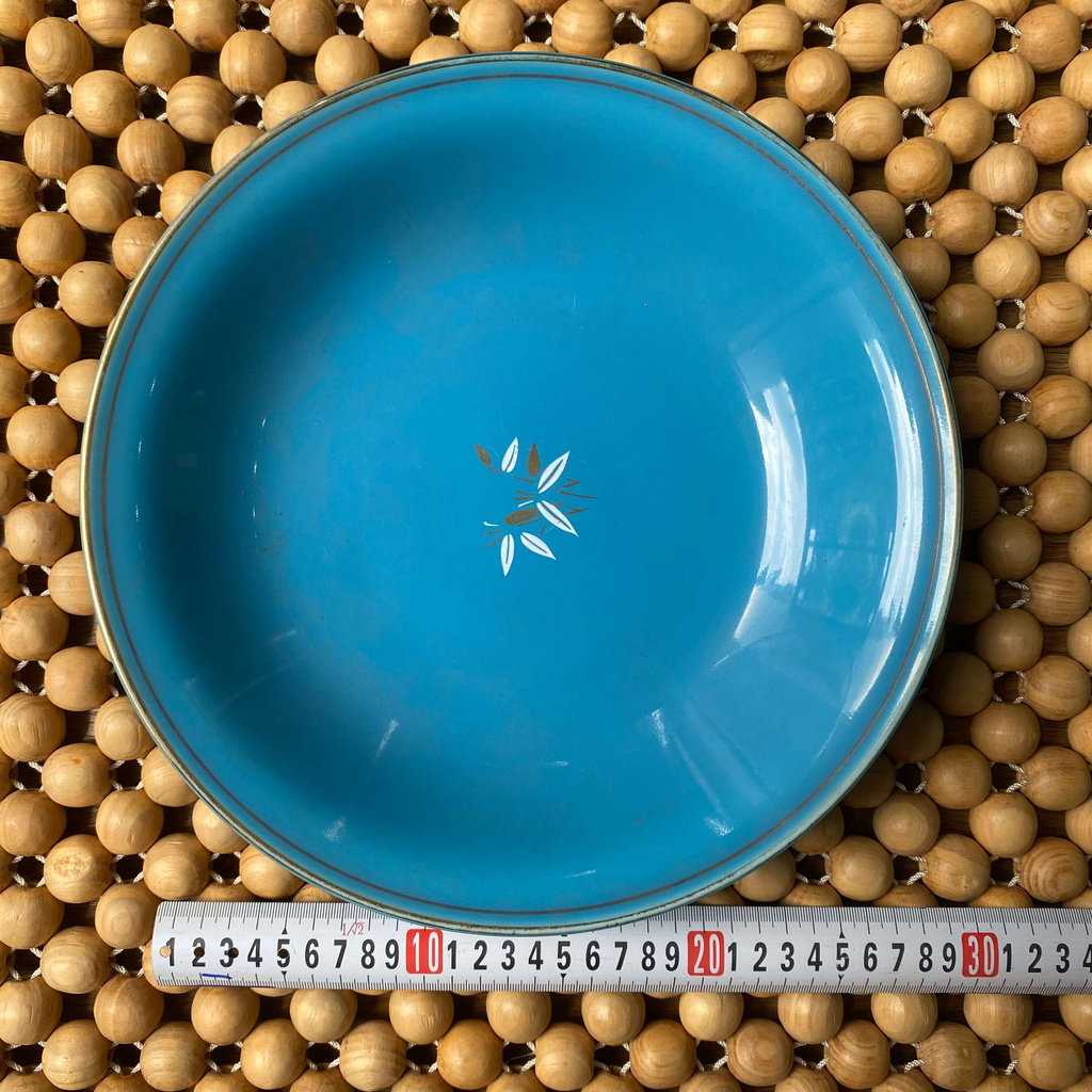 (Có sẵn) Đĩa tròn xanh gốm sứ hoa văn phong cách Nhật Bản Châu Âu 25cm