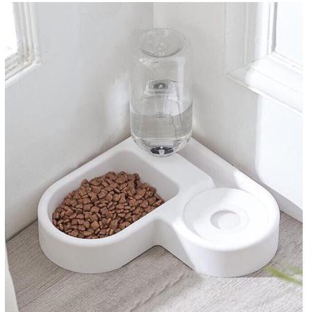 Bát ăn kết hợp bình uống nước tự động cho chó mèo hình chữ L - Lida Pet Shop