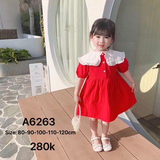 Váy bé gái đỏ bèo viền trắng