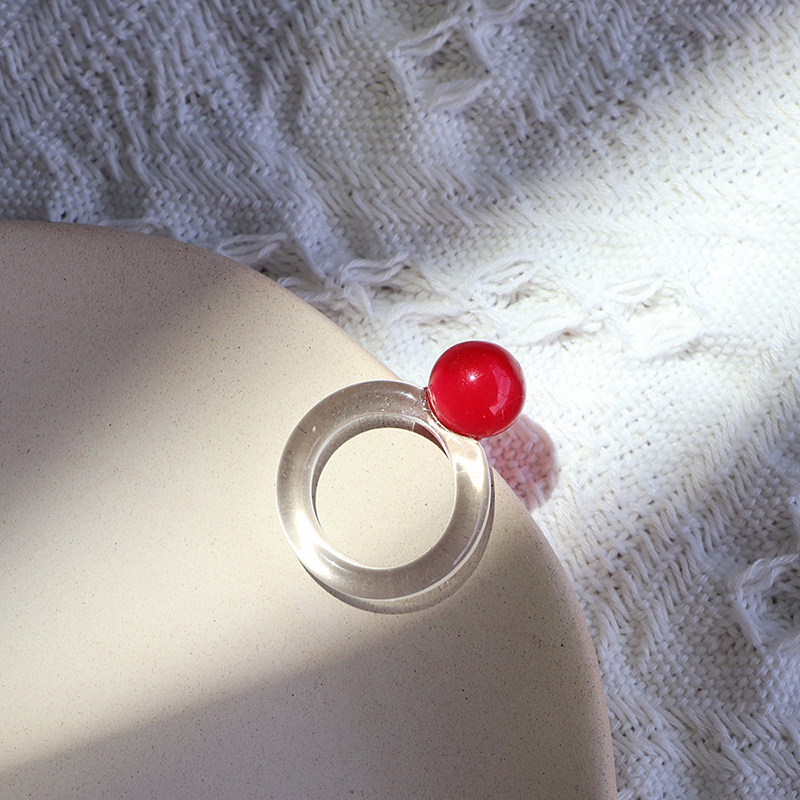 Nhẫn thủy tinh trong suốt dạng hình cầu nhiều màu sắc