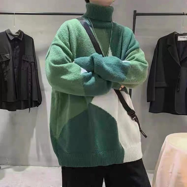 Áo Sweater Len Dệt Kim Cổ Lọ Dáng Rộng Phong Cách Thời Trang Hàn Quốc Cho Nam Giới áo len cao cổ form rộng áo len nữ áo len kiểu