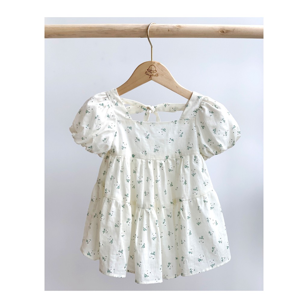 [váy thiết kế] - Floral Dress - váy baby doll vải thô hoa nhí trắng & tím