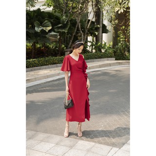 UP2 workshop - Đầm đỏ dự tiệc Grace vạt bèo tà bên