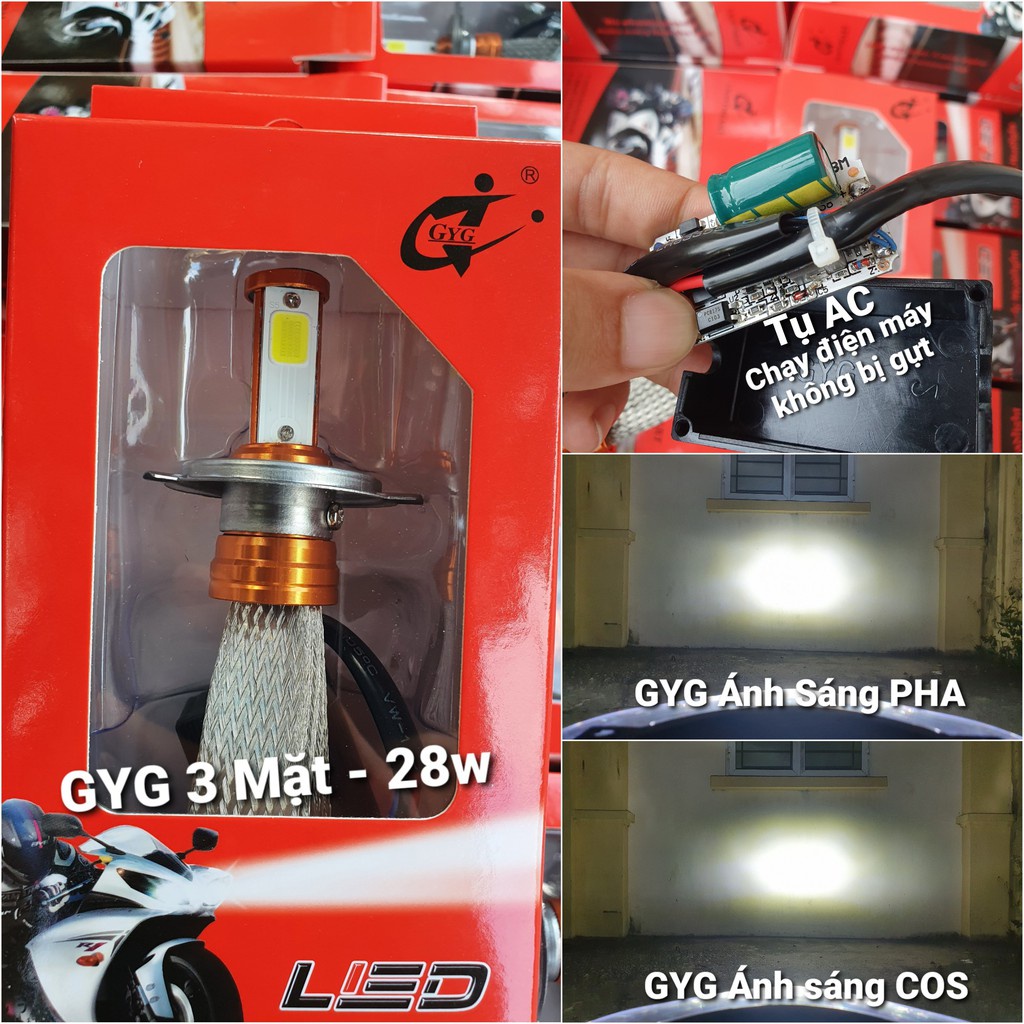 Bóng_đèn_pha LED GYG chân_h4 3 tim tản nhiệt đuôi công siêu sáng_bảo hành 1 năm về chất lượng