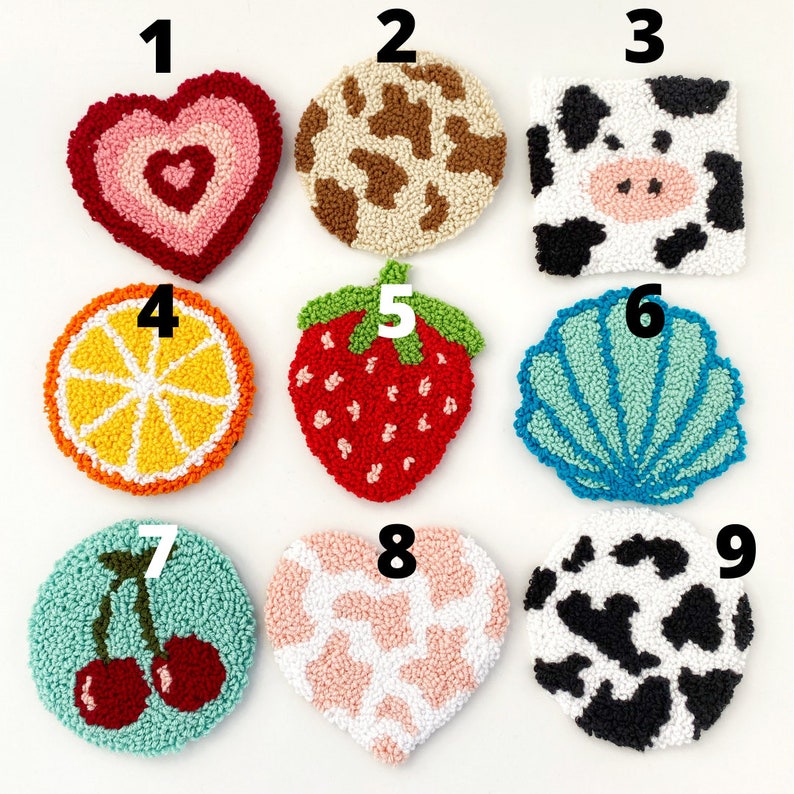 Lót ly thêu nổi thêu xù làm quà tặng, đồ decor trang trí - Punch Needle coasters, wallhanging decor