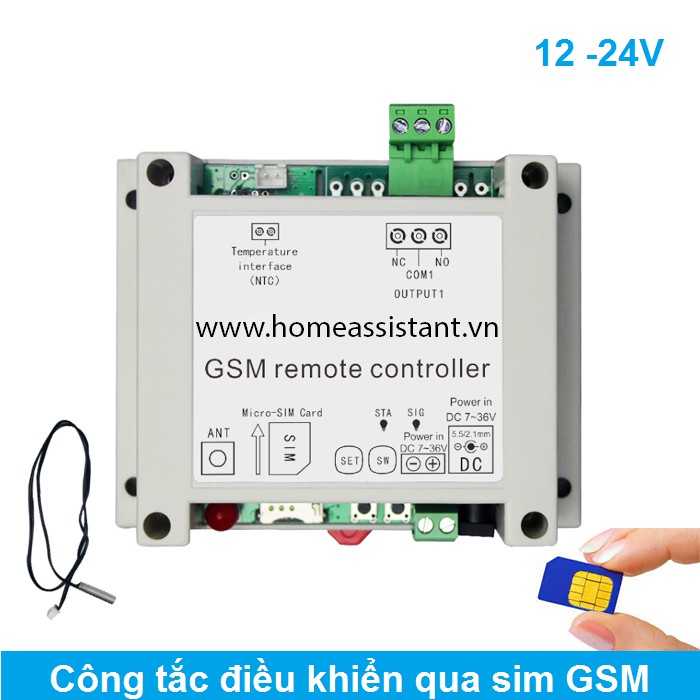 Công tắc điều khiển qua Sim Điện Thoại đo Nhiệt Độ 1 Cổng KL1-GSM (Nhắn tin, gọi điện)