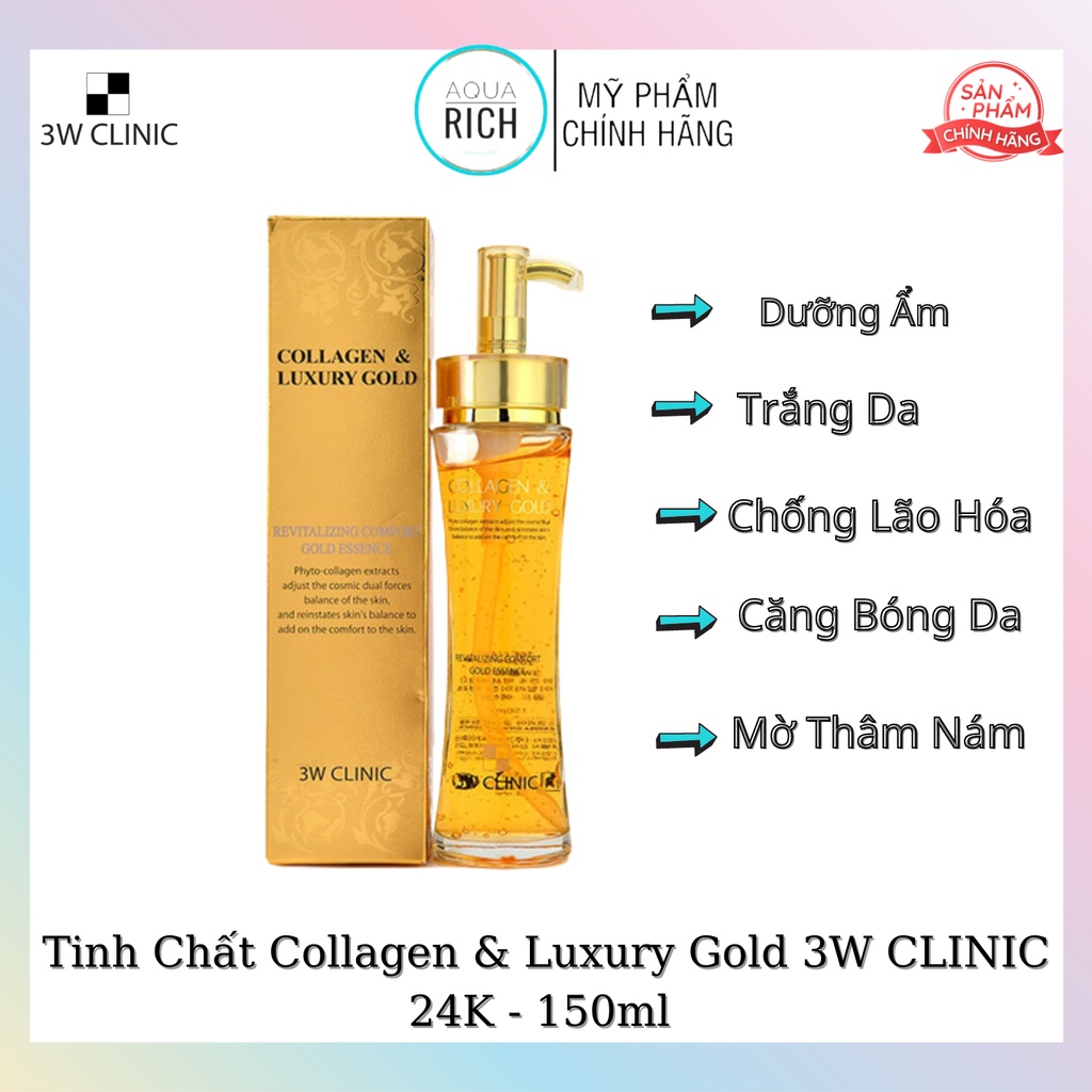 Tinh chất serum vàng 24k 3W Clinic Gold Luxury &amp; Collagen dưỡng sáng và làm chậm dấu hiệu lão hóa 150ml
