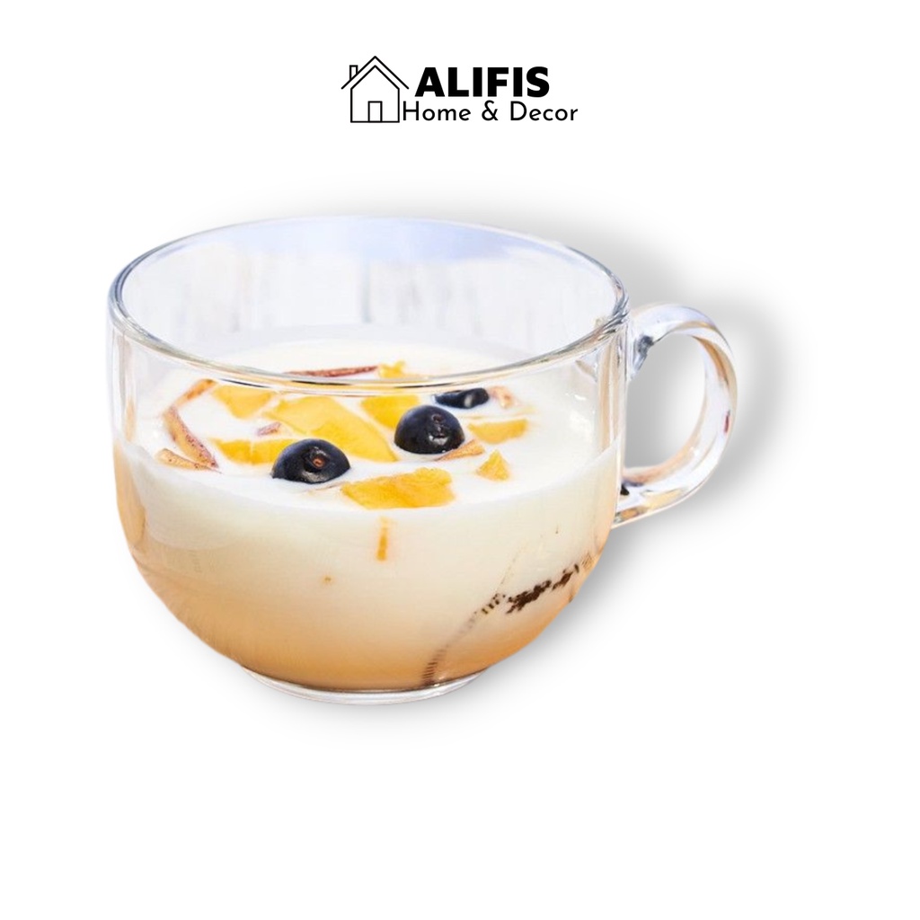 Ly thuỷ tinh dễ thương uống trà cao cấp 400ml & 470ml trong suốt Alifis