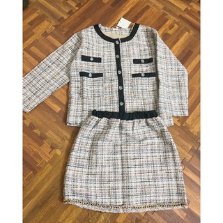 Set dạ tweed cho bé gái