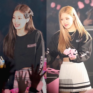 Áo hoodie croptop tay dài in chữ blackpink thời trang cho nữ