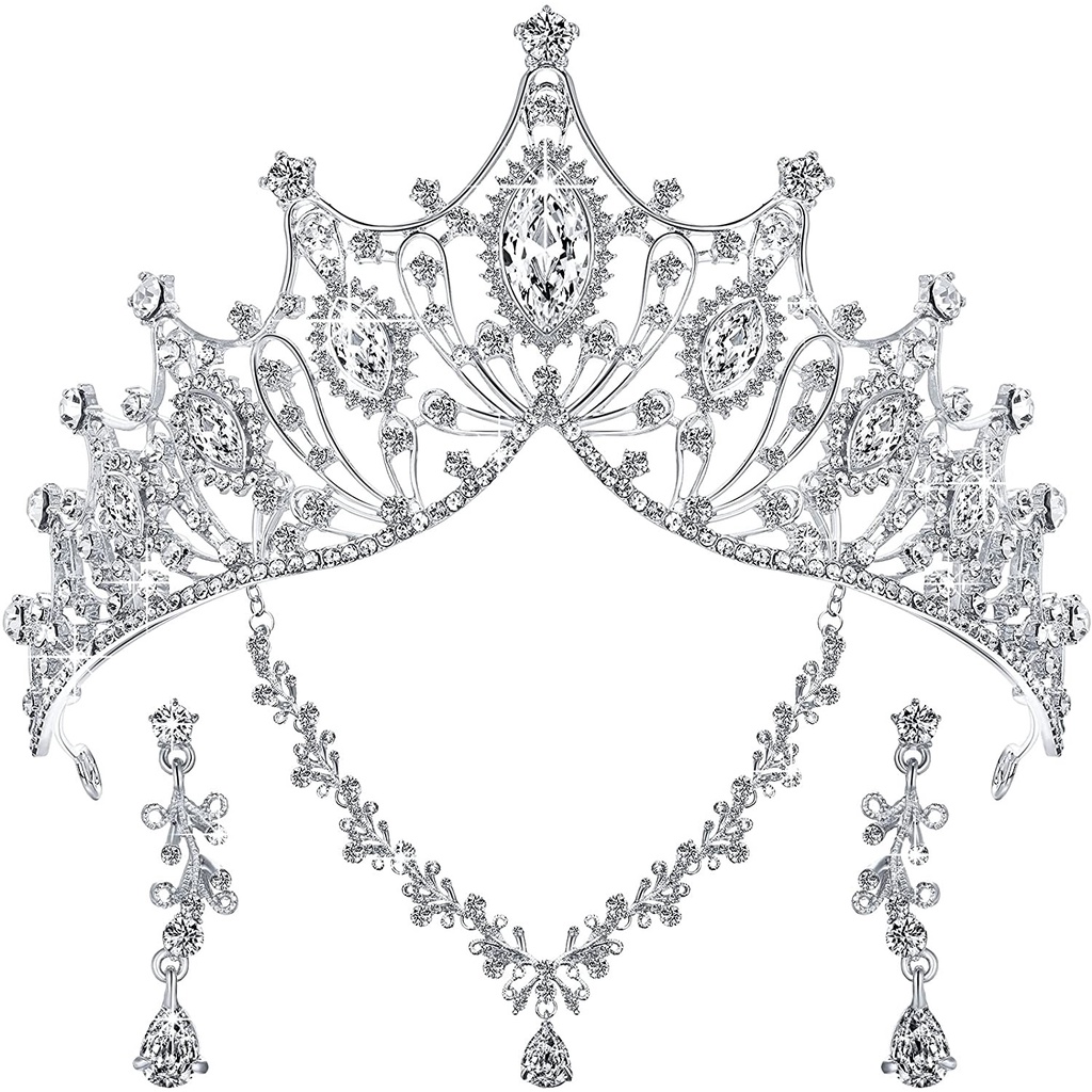 (MớI) Bộ Vòng cổ + Bông Tai HìNh Vương MiệN ĐíNh Đá Sang TrọNg