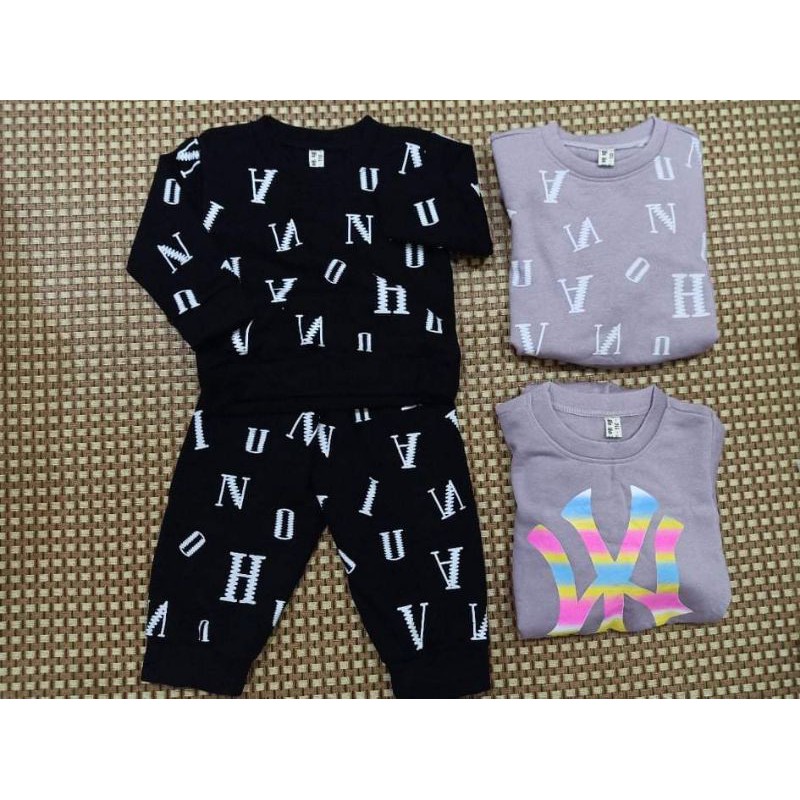 Bộ nỉ bông in tràn bé trai gái.