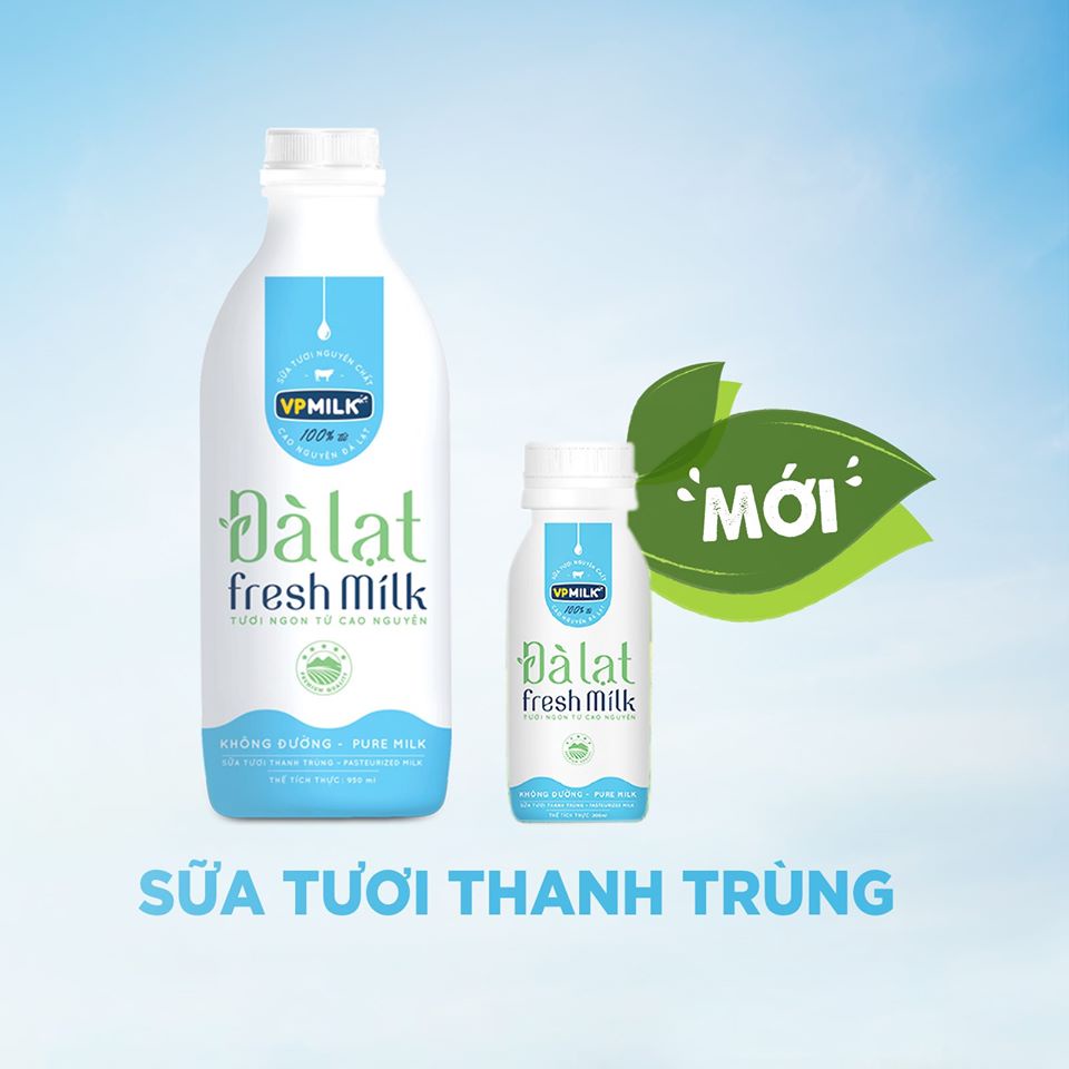 10 chai Sữa tươi thanh trùng VPMilk Đà Lạt Fresh Milk - Không Đường dành cho mọi lứa tuổi ( 200ml - 450ml - 950ml - 2000