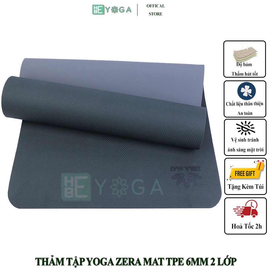 Thảm Tập Yoga Zera Mat 6mm 2 Lớp Màu Đen Tặng Kèm Túi