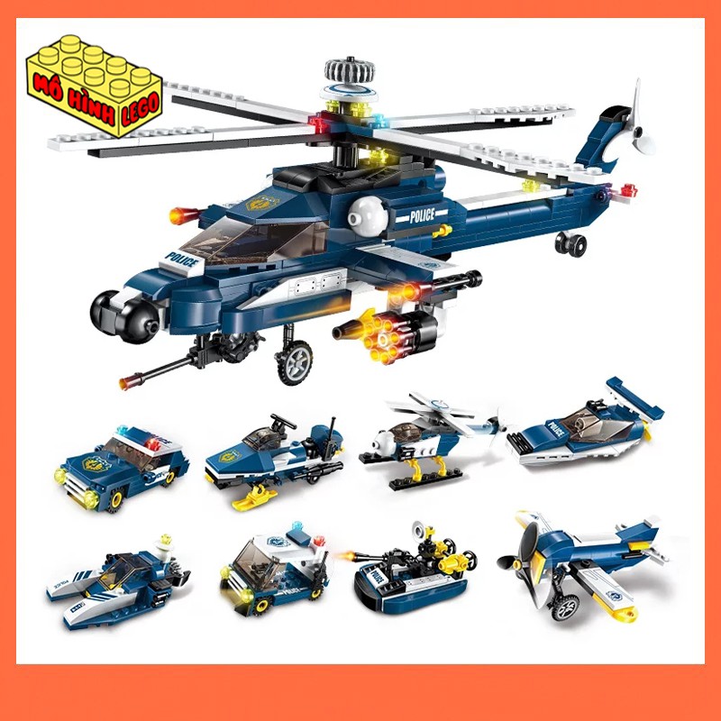 Đồ chơi xếp hình lego giá rẻ 8 trong 1 Enlighten/Qman 1801 mô hình máy bay chiến trực thăng chiến đấu cảnh sát