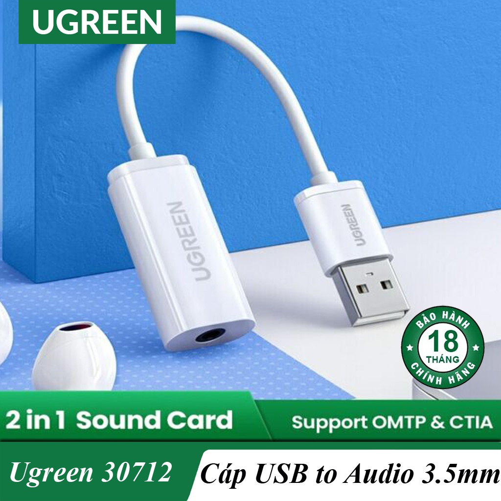 Bộ Chuyển USB Sang Audio 3.5mm ( Mic và loa ) Chính Hãng Ugreen 30712 Cao Cấp