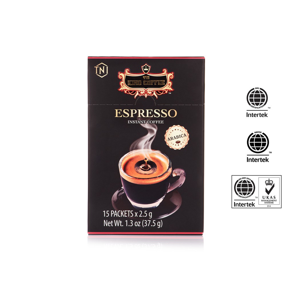 Cà Phê Đen Hòa Tan Espresso KING COFFEE - Hộp 15 gói x 2.5g - Arabica café hòa tan đậm hương vị cà phê Ý