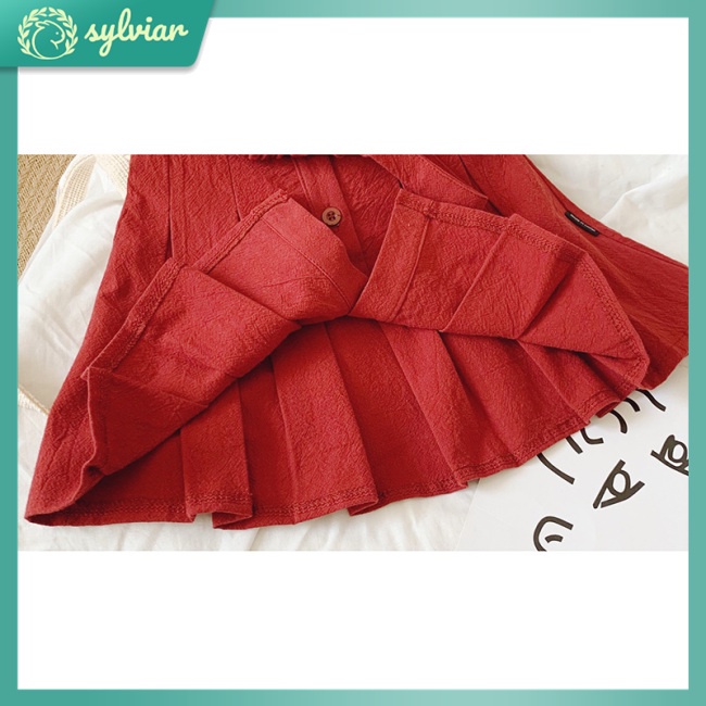 Đầm Cotton Hở Lưng Xếp Ly Màu Đỏ Dành Cho Bé Gái